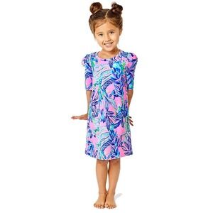 Lilly Pulitzer Girls 6-7 Harriet Dress Shift Bold Vibrant Tropical Resort Barbie